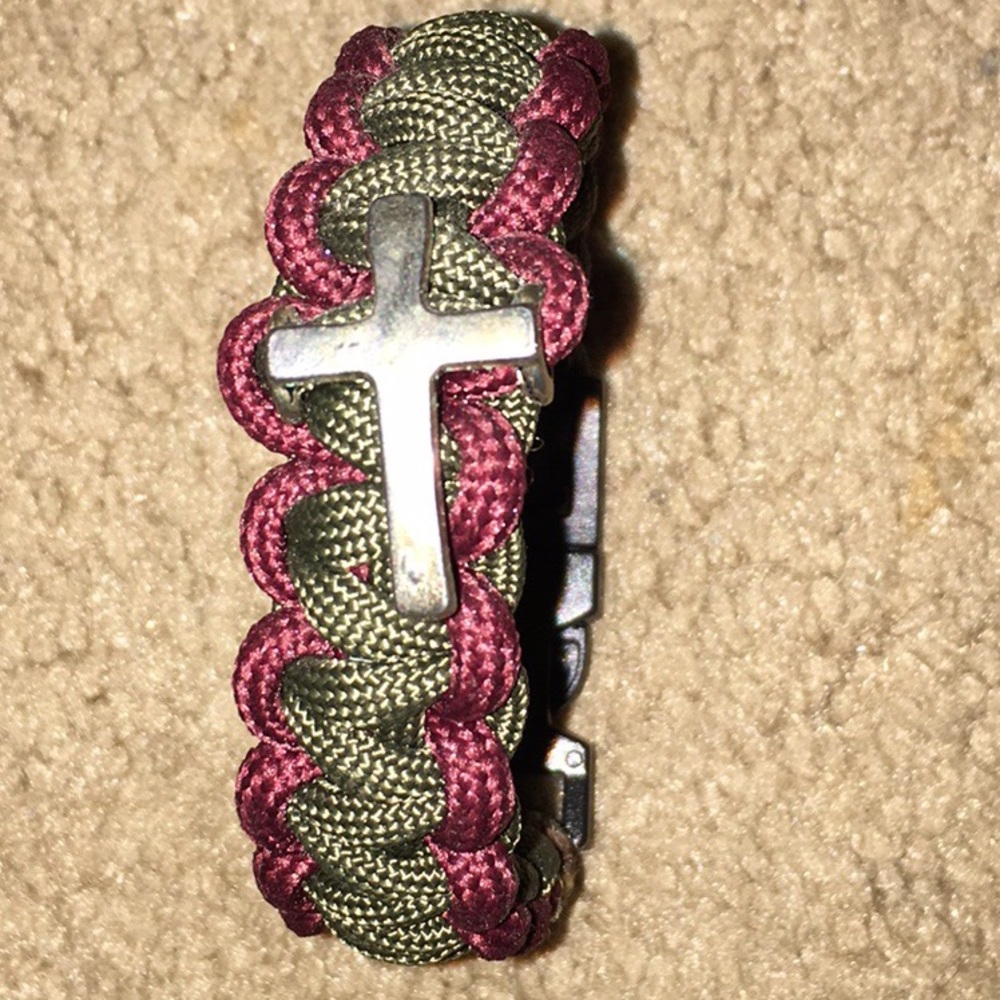 Homemade Olive Green & Maroon Paracord Bracelet